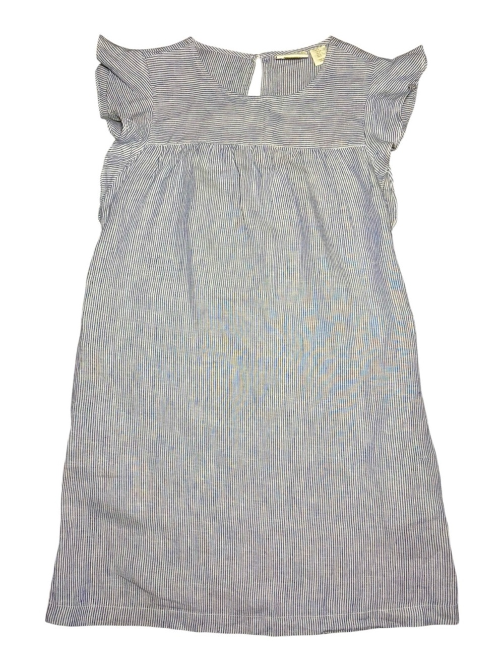 CYNTHIA ROWLEY Linen Oxford Striped Sheath Flutter Ruffle Cap Sleeve Dress
